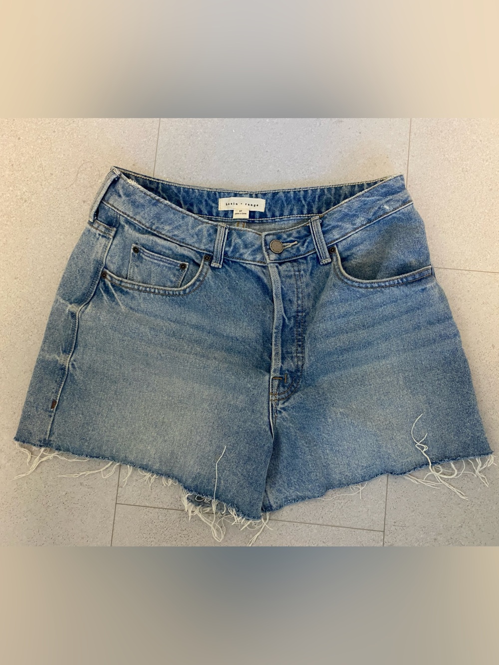 Classic Light Blue Denim Cutoff Shorts with Raw Hem Basin and Range